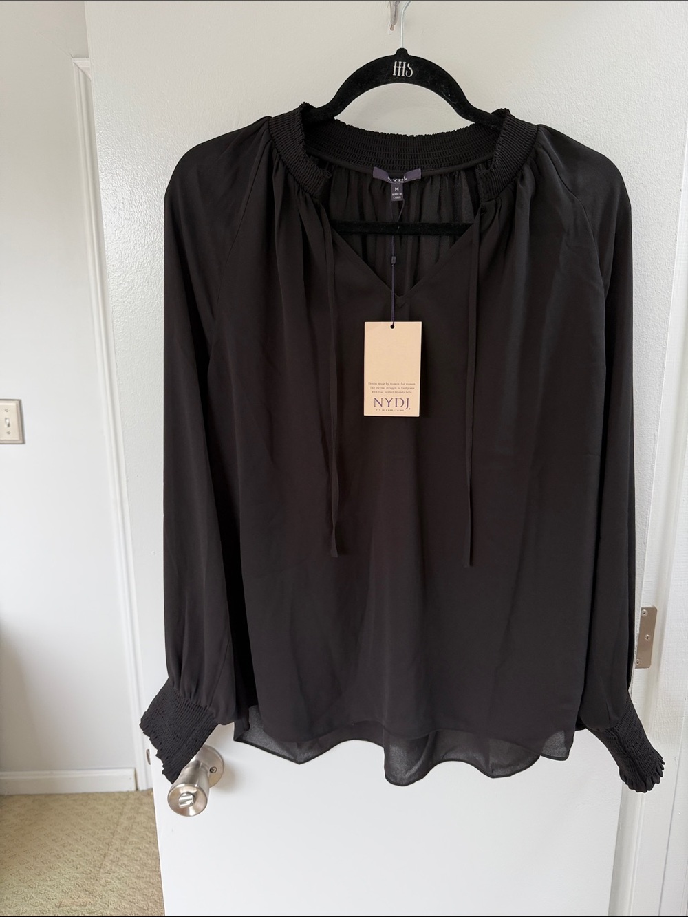 NYDJ Black Peasant-Style Long-Sleeve Blouse